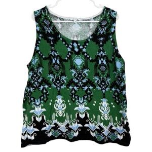 Chico's Linen/Cotton Green Patterned Sleeveless Top Size 4 (XXL)
